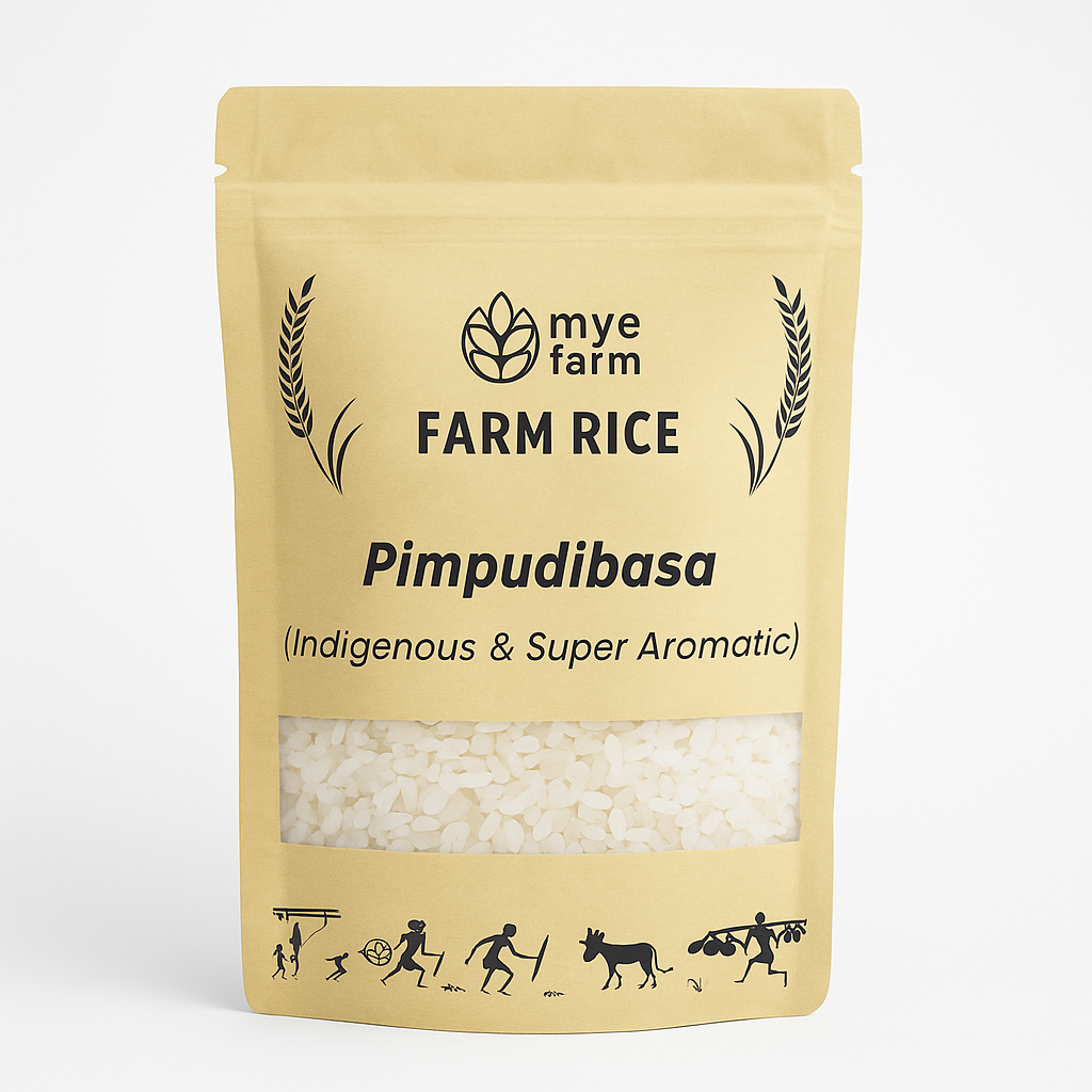 Mye Farm Pimpudibasa Aromatic Kheer Rice pack made from indigenous Odisha variety, known for its rich fragrance and perfect texture for traditional sweets like kheer.